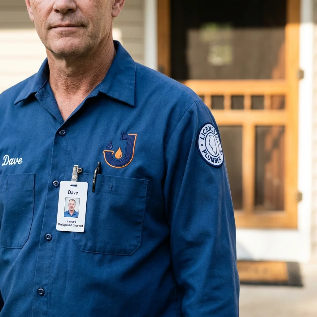 Licensed plumber showing ID badge in Tampa, FL