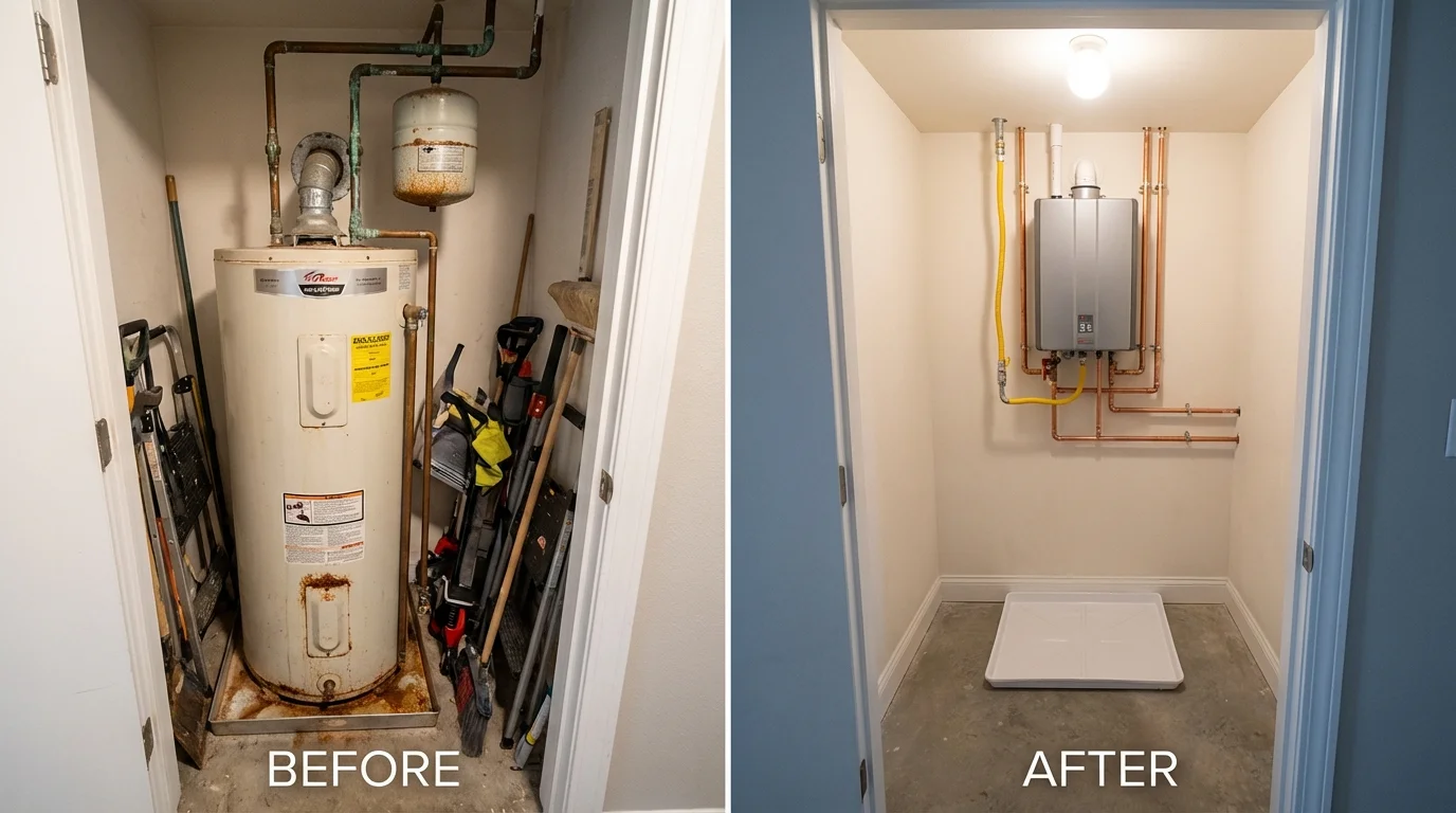 Tank water heater versus wall-mounted tankless unit comparison for Tampa, FL homeowners