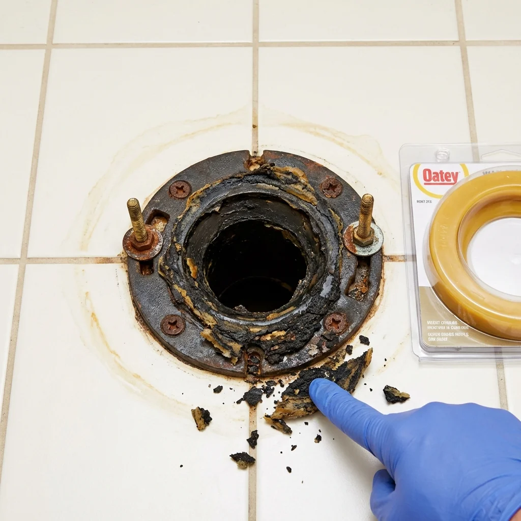 Failed wax ring showing water seepage at the base of a toilet in a Tampa, FL home